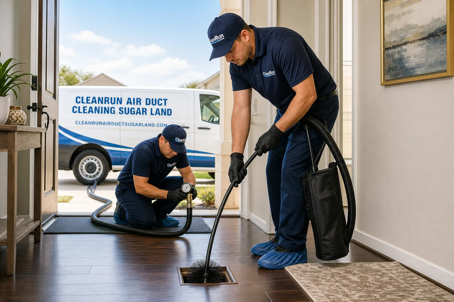 CleanRun Air Duct Cleaning Sugar Land air duct cleaning service vehicle and crew in Sugar Land, TX